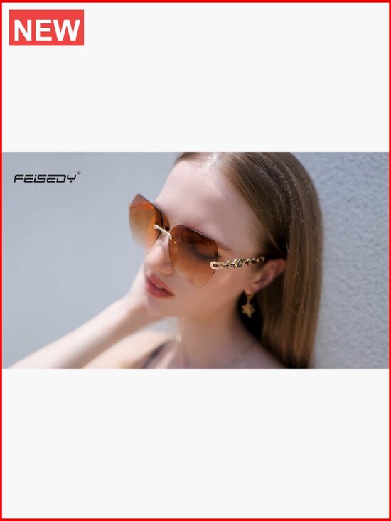 Classic Rimless Sunglasses Women Metal Frame Diamond Cutting Lens UV400